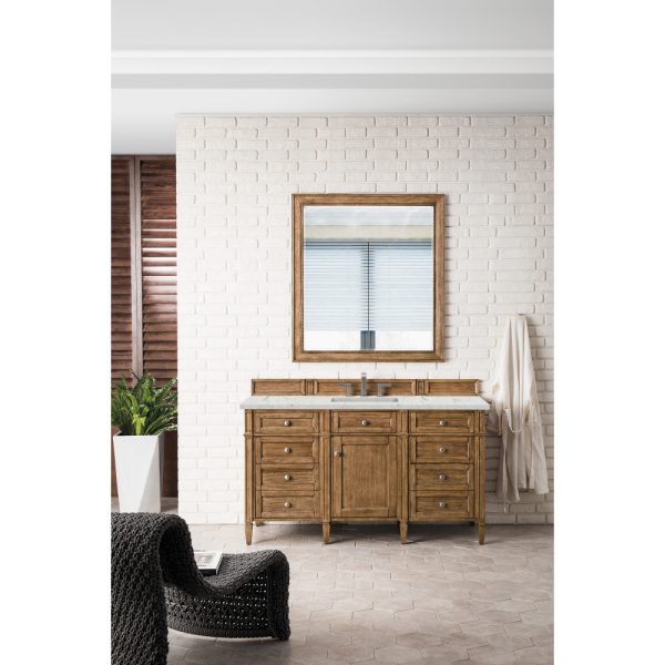 Brittany 60" Single Vanity in Saddle Brown with Eternal Jasmine Pearl Quartz Top