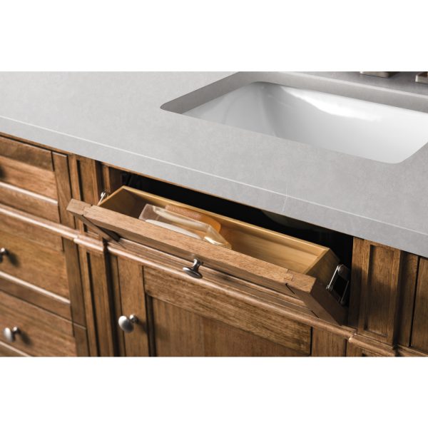 Brittany 60" Single Vanity in Saddle Brown with Eternal Serena Quartz Top, was designed to merge traditional and transitional tastes.