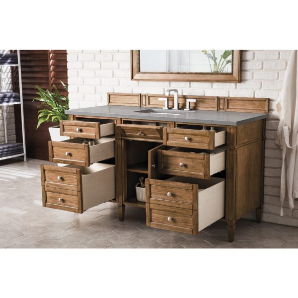 Brittany 60" Single Vanity in Saddle Brown with Grey Expo Quartz Top