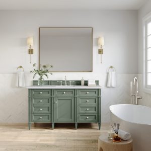 Brittany 60" Single Vanity in Smokey Celadon with Arctic Fall Top