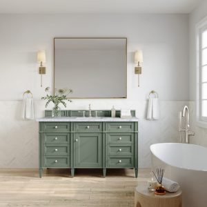 Brittany 60" Single Vanity in Smokey Celadon with Carrara Marble Top
