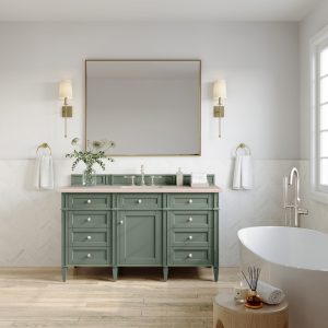 Brittany 60" Single Vanity in Smokey Celadon with Eternal Marfil Top