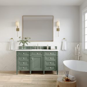 Brittany 60" Single Vanity in Smokey Celadon with White Zeus Top