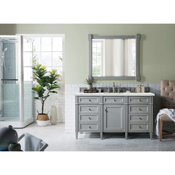 Brittany 60" Single Vanity in Urban Gray with Ethereal Noctis Quartz Top