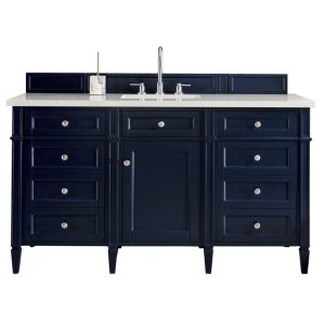 Brittany 60" Single Vanity in Victory Blue with Carrara Marble Top