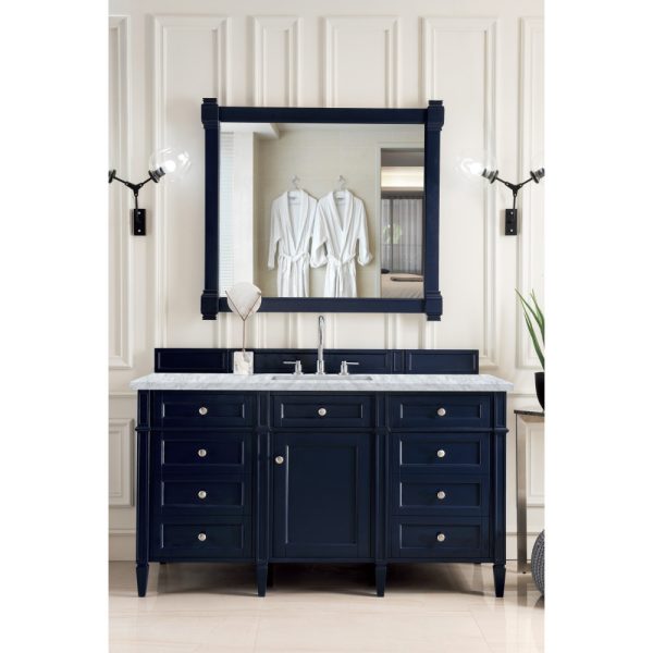 Brittany 60" Single Vanity in Victory Blue with Carrara Marble Top