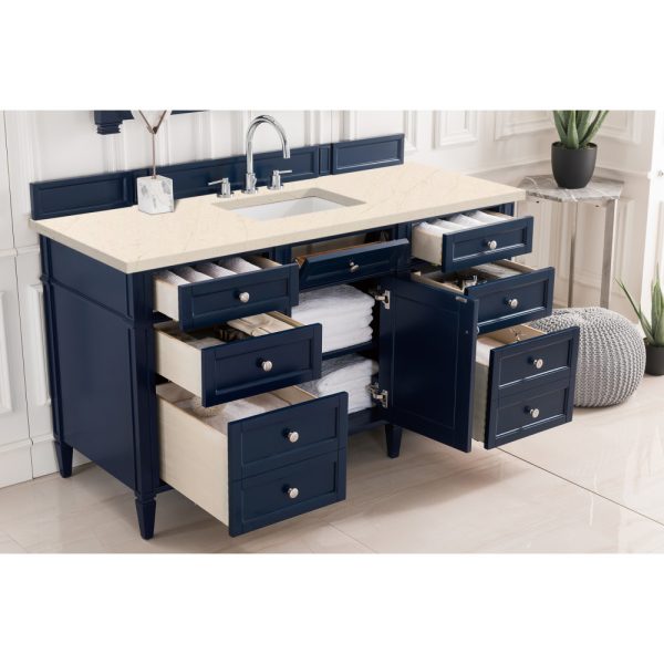 Brittany 60" Single Vanity in Victory Blue with Eternal Marfil Quartz Top