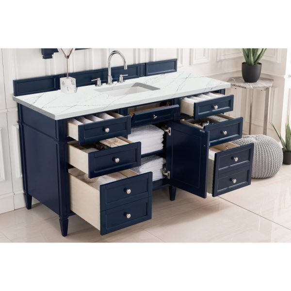 Brittany 60" Single Vanity in Victory Blue with Ethereal Noctis Quartz Top