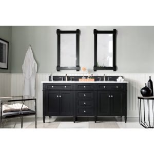 Brittany 72" Double Vanity in Black Onyx with Carrara Marble Top