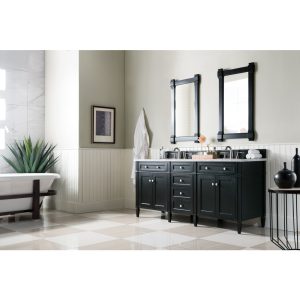 Brittany 72" Double Vanity in Black Onyx with Carrara Marble Top
