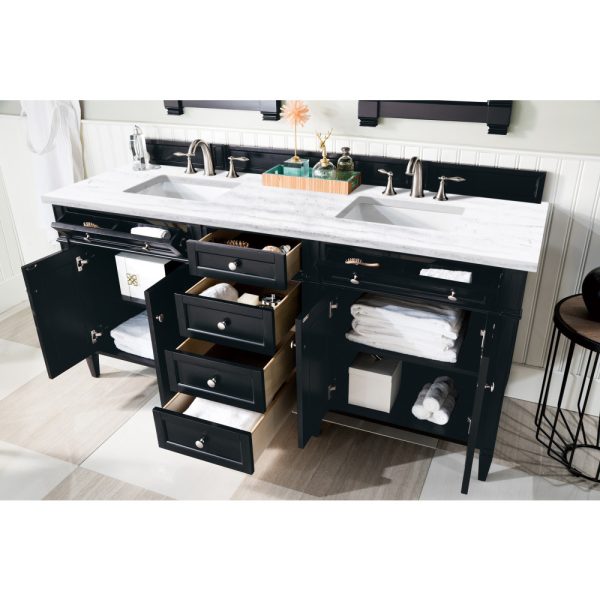 Brittany 72" Double Vanity in Black Onyx with Arctic Fall Solid Surface Top