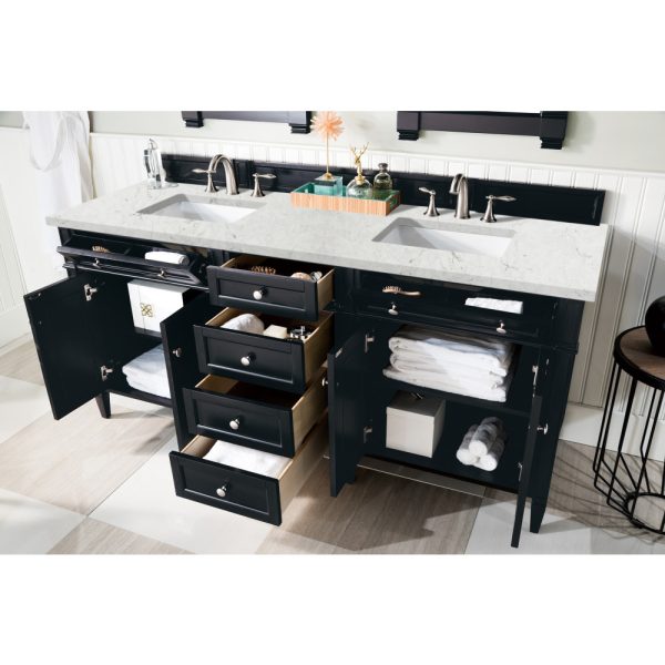 Brittany 72" Double Vanity in Black Onyx with Eternal Jasmine Pearl Quartz Top