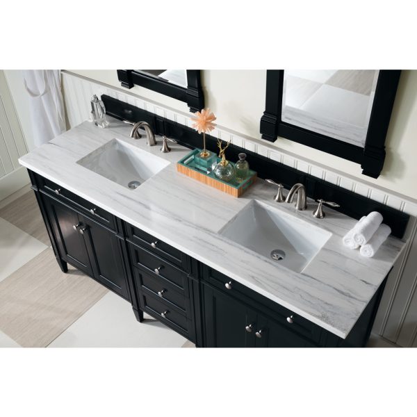 Brittany 72" Double Vanity in Black Onyx with Arctic Fall Solid Surface Top