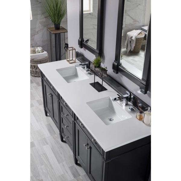 Brittany 72" Double Vanity in Black Onyx with White Zeus Quartz Top