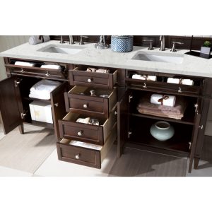 Brittany 72" Double Vanity in Burnished Mahogany with Eternal Jasmine Pearl Quartz Top