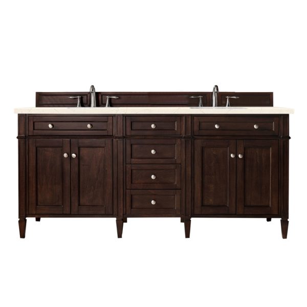 Brittany 72" Double Vanity in Burnished Mahogany with Eternal Marfil Quartz Top