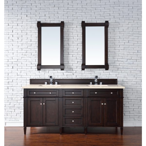 Brittany 72" Double Vanity in Burnished Mahogany with Eternal Marfil Quartz Top