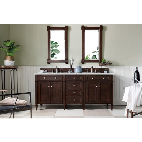 Brittany 72" Double Vanity in Burnished Mahogany with Ethereal Noctis Quartz Top