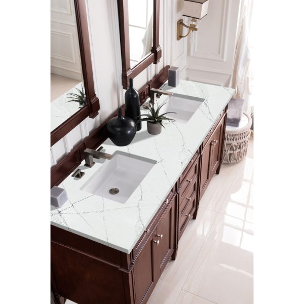 Brittany 72" Double Vanity in Burnished Mahogany with Ethereal Noctis Quartz Top