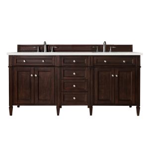 Brittany 72" Double Vanity in Burnished Mahogany with Eternal Serena Quartz Top