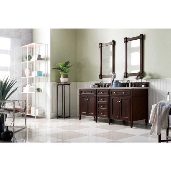 Brittany 72" Double Vanity in Burnished Mahogany with Eternal Serena Quartz Top