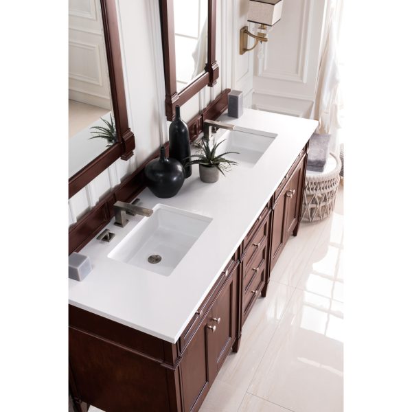 Brittany 72" Double Vanity in Burnished Mahogany with White Zeus Quartz Top