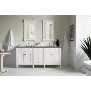 Brittany 72" Double Vanity in Bright White Vanity with Cala Blue Quartz Top