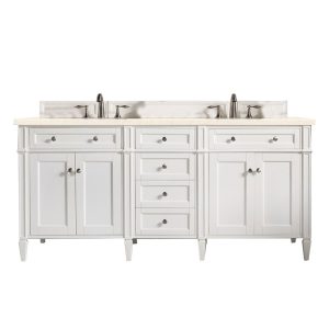 Brittany 72" Double Vanity in Bright White Vanity with Eternal Marfil Quartz Top