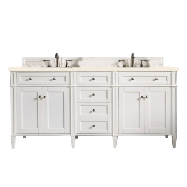 Brittany 72" Double Vanity in Bright White Vanity with Eternal Marfil Quartz Top