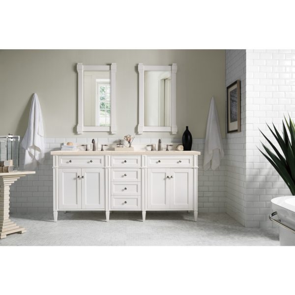 Brittany 72" Double Vanity in Bright White Vanity with Eternal Marfil Quartz Top