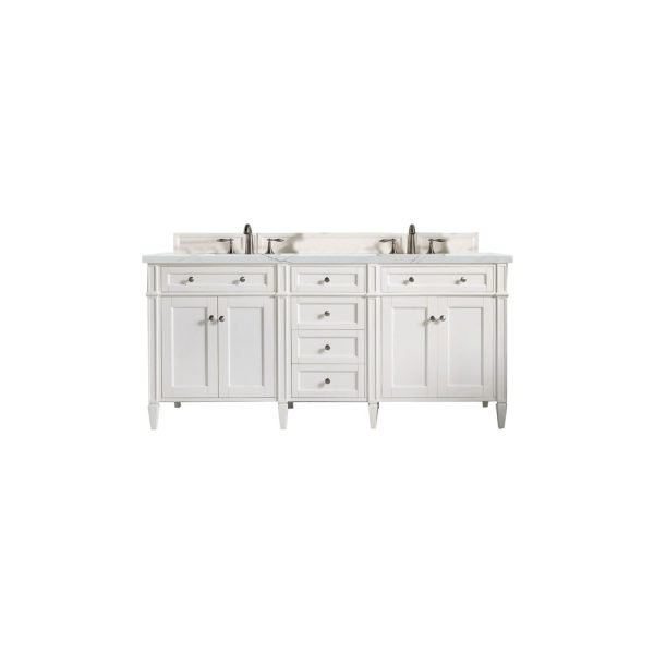 Brittany 72" Double Vanity in Bright White Vanity with Ethereal Noctis Quartz Top