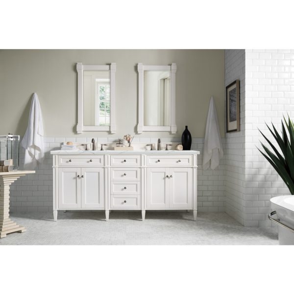 Brittany 72" Double Vanity in Bright White Vanity with Ethereal Noctis Quartz Top