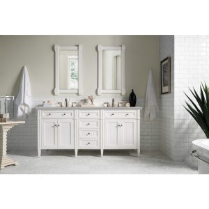 Brittany 72" Double Vanity in Bright White Vanity with Eternal Serena Quartz Top