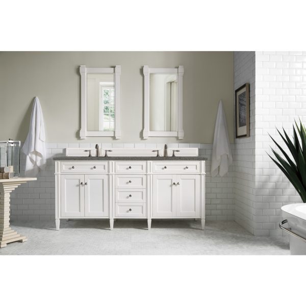 Brittany 72" Double Vanity in Bright White Vanity with Grey Expo Quartz Top
