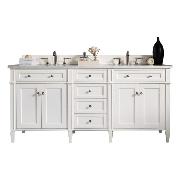 Brittany 72" Double Vanity in Bright White Vanity with Arctic Fall Solid Surface Top