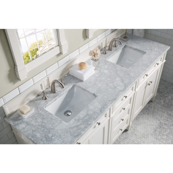 Brittany 72" Double Vanity in Bright White Vanity with Carrara Marble Top