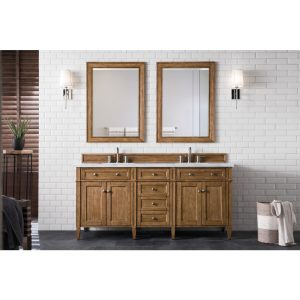 Brittany 72" Double Vanity in Saddle Brown with Carrara Marble Top