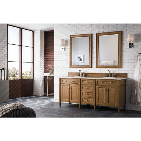 Brittany 72" Double Vanity in Saddle Brown with Eternal Marfil Quartz Top