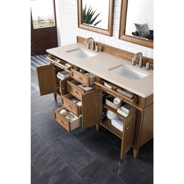 Brittany 72" Double Vanity in Saddle Brown with Eternal Marfil Quartz Top