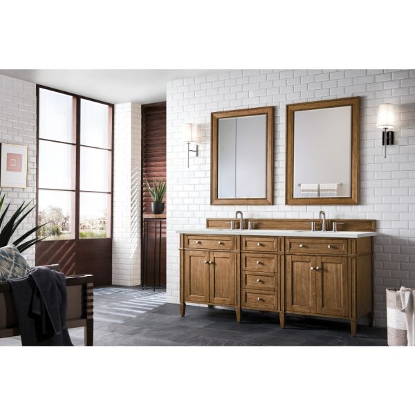 Brittany 72" Double Vanity in Saddle Brown with Ethereal Noctis Quartz Top