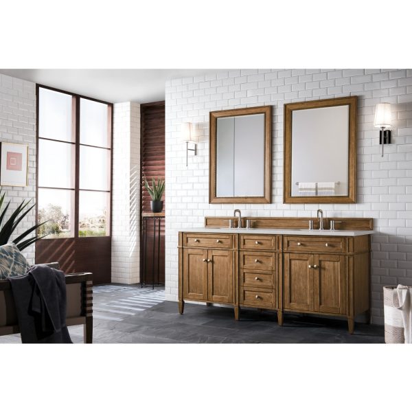 Brittany 72" Double Vanity in Saddle Brown with Eternal Serena Quartz Top