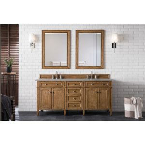 Brittany 72" Double Vanity in Saddle Brown with Grey Expo Quartz Top