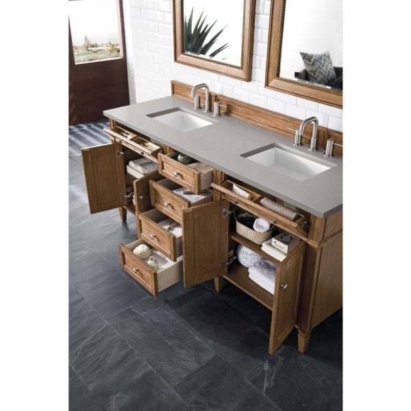 Brittany 72" Double Vanity in Saddle Brown with Grey Expo Quartz Top
