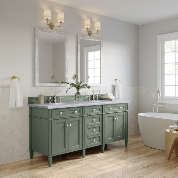 Brittany 72" Double Vanity in Smokey Celadon with Carrara Marble Top