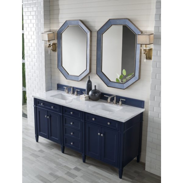 Brittany 72" Double Vanity in Victory Blue with Carrara Marble Top
