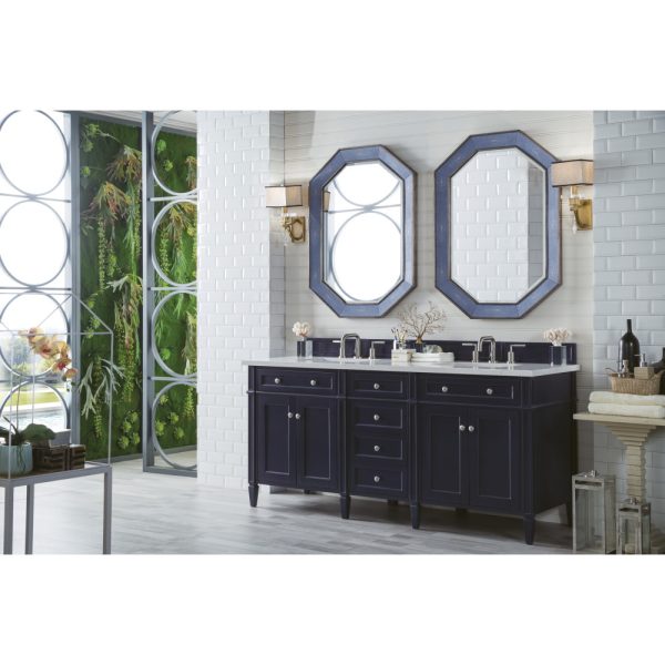 Brittany 72" Double Vanity in Victory Blue with Eternal Jasmine Pearl Quartz Top