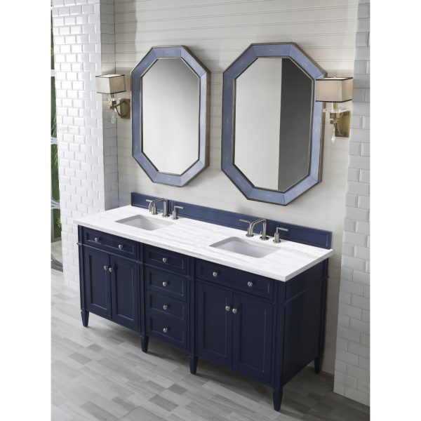 Brittany 72" Double Vanity in Victory Blue with Arctic Fall Solid Surface Top