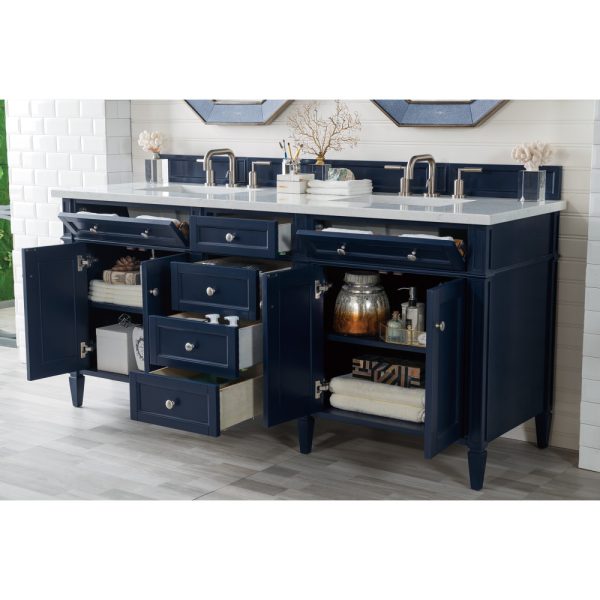 Brittany 72" Double Vanity in Victory Blue with Eternal Jasmine Pearl Quartz Top