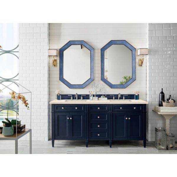 Brittany 72" Double Vanity in Victory Blue with Eternal Marfil Quartz TopBrittany 72" Double Vanity in Victory Blue with Eternal Marfil Quartz Top