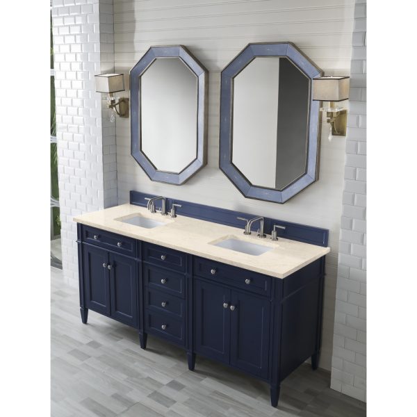 Brittany 72" Double Vanity in Victory Blue with Eternal Marfil Quartz Top